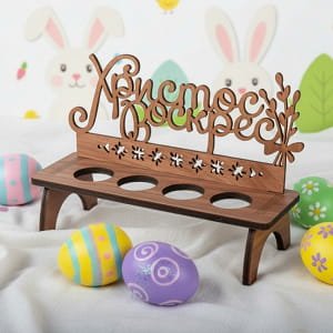 Laser Cut Wooden Easter Display Stand for 4 Eggs