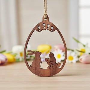 Laser Cut Wooden Easter Egg Bunny and Carrot Hanging Ornament