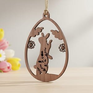 Laser Cut Wooden Easter Egg Bunny Ornament