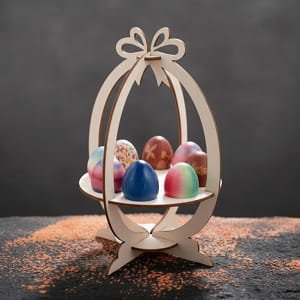Laser Cut Wooden Easter Egg Holder Stand with Bow
