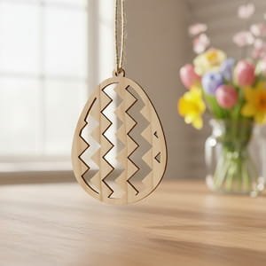 Laser Cut Wooden Easter Egg Ornament with Zigzag Pattern