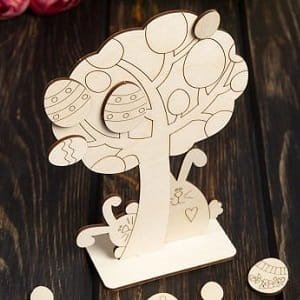 Laser Cut Wooden Easter Egg Tree with Bunnies for Decoration