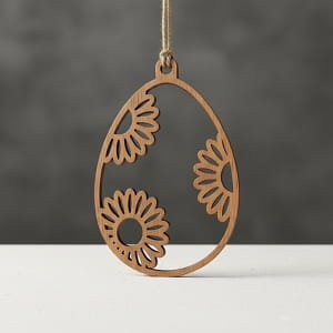 Laser Cut Wooden Floral Design Easter Egg Ornament