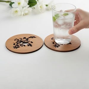 Laser Cut Wooden Floral Drink Coaster for Surface Protection
