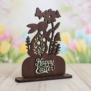 Laser Cut Wooden Floral Easter Bunny Tabletop Decoration