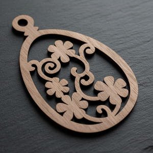 Laser Cut Wooden Floral Easter Egg Pendant