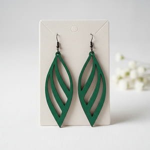 Laser Cut Wooden Floral Leaf Dangle Earrings