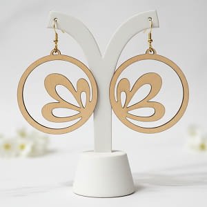 Laser Cut Wooden Flower Hoop Dangle Earrings