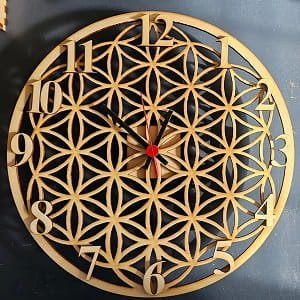 Laser Cut Wooden Flower of Life Wall Clock