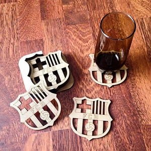 Laser Cut Wooden Football Club Drink Coaster with Holder