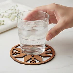 Laser Cut Wooden Geometric Flower Drink Coaster