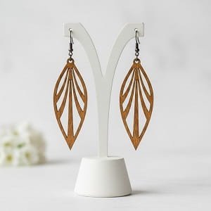 Laser Cut Wooden Geometric Leaf Dangle Earrings