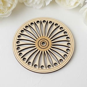 Laser Cut Wooden Geometric Mandala Coaster with Holder
