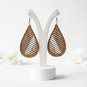 Laser Cut Wooden Geometric Teardrop Dangle Earrings