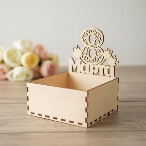 Laser Cut Wooden Gift Box Basket for Womens Day