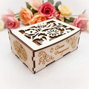 Laser Cut Wooden Gift Box with Floral Lid
