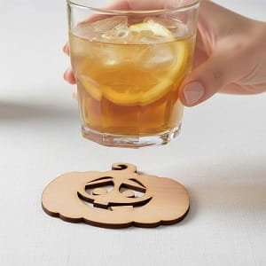 Laser Cut Wooden Halloween Pumpkin Drink Coaster