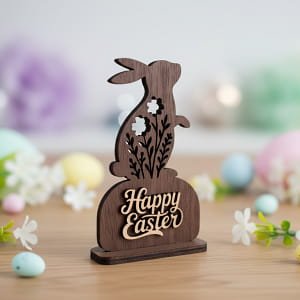 Laser Cut Wooden Happy Easter Bunny Tabletop Decoration