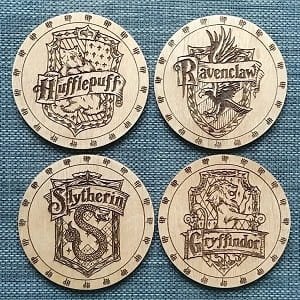 Laser Cut Wooden Harry Potter Inspired Engraved Coasters