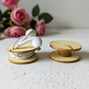 Laser Cut Wooden Headphone Organizer Tangle Free Earbud Holder