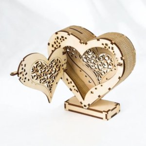 Laser Cut Wooden Heart Box with Lock Vector