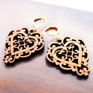 Laser Cut Wooden Heart Earrings Vector