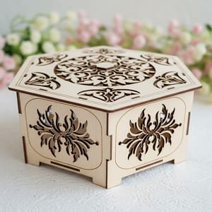 Laser Cut Wooden Hexagonal Jewelry Box