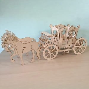 Laser Cut Wooden Horse and Carriage 3D Wood Model Puzzle