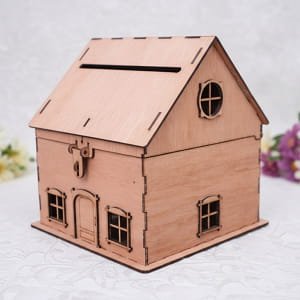 Laser Cut Wooden House Wedding Card Box Envelope Holder