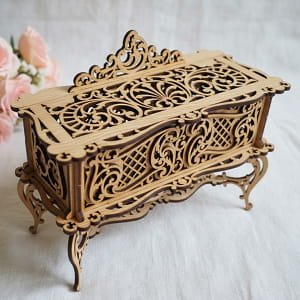 Laser Cut Wooden Intricate Jewelry Chest Box