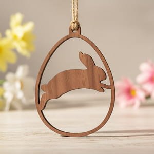 Laser Cut Wooden Jumping Bunny Easter Egg Ornament