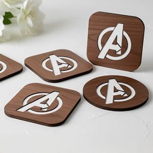 Laser Cut Wooden Marvel Avengers Logo Drink Coaster
