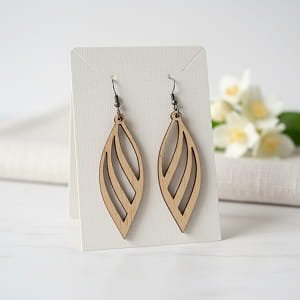 Laser Cut Wooden Modern Leaf Dangle Earrings