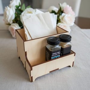 Laser Cut Wooden Napkin and Condiment Holder