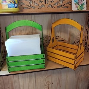Laser Cut Wooden Napkin Basket with Handle