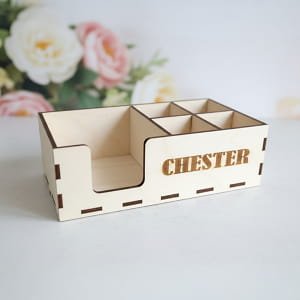 Laser Cut Wooden Napkin Holder Multi Compartment Organizer