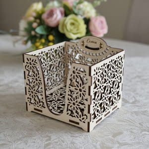 Laser Cut Wooden Napkin Holder with Floral Cutout Design