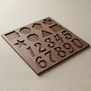 Laser Cut Wooden Number and Shape Puzzle Board