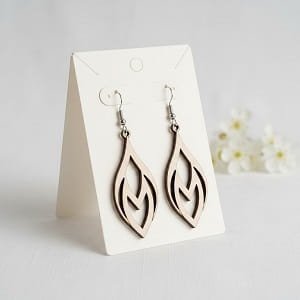 Laser Cut Wooden Openwork Leaf Dangle Earrings