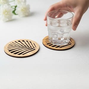 Laser Cut Wooden Palm Leaf Drink Coaster