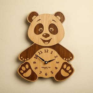 Laser Cut Wooden Panda Wall Clock for Kids Room