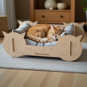 Laser Cut Wooden Pet Bed for Cats
