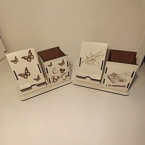 Laser Cut Wooden Phone and Pen Holder Desk Organizer