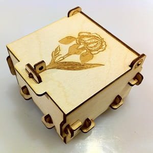 Laser Cut Wooden Pinned Box with Flower Engraving