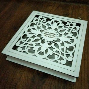 Laser Cut Wooden Prayer Box with Floral Lid