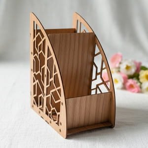 Laser Cut Wooden Remote Control Holder Desktop Storage Organizer