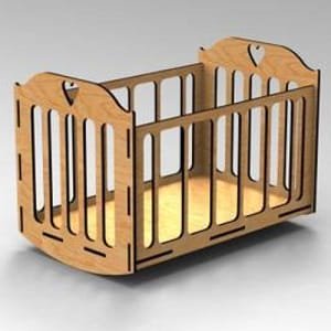 Laser Cut Wooden Rocking Cradle Doll Bed