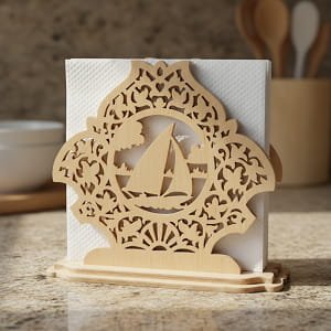 Laser Cut Wooden Sailboat Napkin Holder for Nautical Table Decor