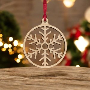Laser Cut Wooden Snowflake Bauble Vector