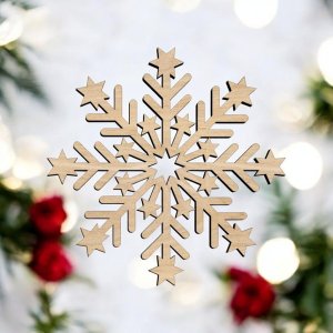 Laser Cut Wooden Snowflake with Stars Vector